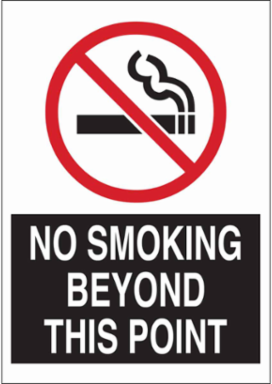 No Smoking Beyond This Point Sign, 10" H x 7" W x 0.004" D, Vinyl