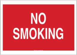 No Smoking Sign, 10" H x 14" W x 0.035" D, Aluminum, White on Red