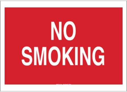 No Smoking Sign, 10" H x 14" W x 0.06" D, Polystyrene, White on Red