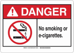 DANGER No Smoking Or E-Cigarettes. Sign, 10" H x 14" W x 0.006" D, Polyester