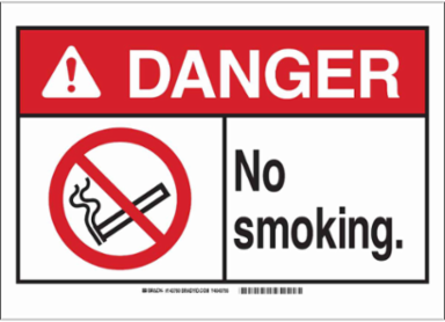 DANGER w/Large Header No Smoking. Sign, 10" H x 14" W x 0.035" D, Aluminum