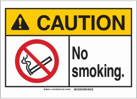 Caution No Smoking Sign, 7 Inch H x 10 Inch W, Polystyrene, Abrasion & Chemical Resistant