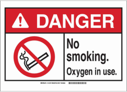 DANGER No Smoking. Oxygen In Use. Sign, 7" H x 10" W x 0.035" D, Aluminum