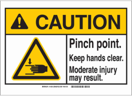CAUTION Pinch Point Safety Sign, 3.5 Inch H x 5 Inch W, Polyester, Self-Adhesive