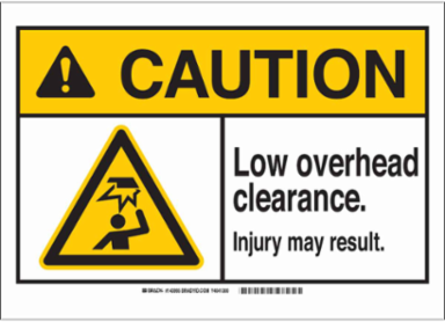 CAUTION Low Overhead Clearance Sign, 7 Inch x 10 Inch x 0.06 Inch, Polystyrene