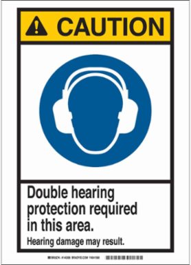 Caution Hearing Protection Sign, 10 Inch H x 7 Inch W x 0.06 Inch D, Polystyrene