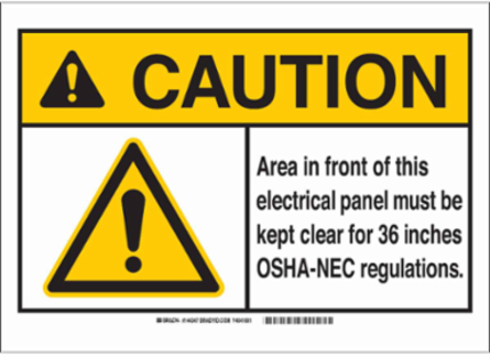 CAUTION Area In Front Of Electrical Panel Sign, 10 Inch x 14 Inch x 0.06 Inch, Polystyrene