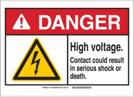 DANGER High Voltage. Contact Could Result in Serious Shock Or Death. Sign, 2.25" H x 4.5" W x 0.006" D, Polyester