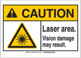 CAUTION Laser Area Sign, 10 Inch H x 14 Inch W x 0.035 Inch D, Aluminum
