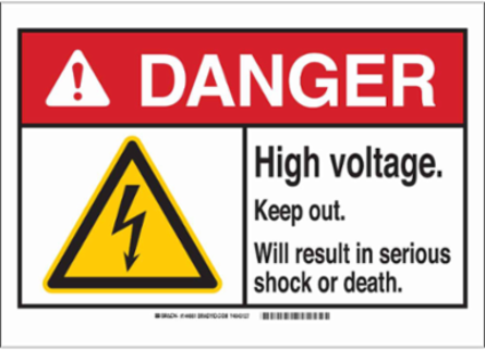 DANGER High Voltage. Keep Out. Will Result In Serious Shock Or Death. Sign, 7" H x 10" W x 0.035" D, Aluminum