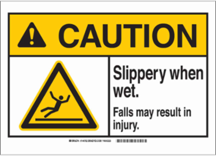 CAUTION Slippery When Wet. Falls May Result In Injury. Sign, 10" H x 14" W x 0.035" D, Aluminum