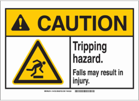 CAUTION Tripping Hazard. Falls May Result In Injury. Sign, 10" H x 14" W x 0.006" D, Polyester