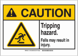 CAUTION Tripping Hazard. Falls May Result In Injury. Sign, 10" H x 14" W x 0.006" D, Polyester