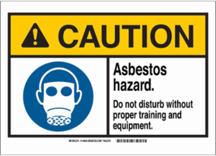 CAUTION Asbestos Hazard Sign, 7 Inch H x 10 Inch W x 0.035 Inch D, Aluminum