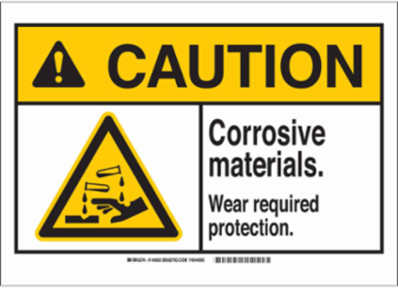 Caution Sign - Corrosive Materials, 7 Inch x 10 Inch, Abrasion-Resistant Polyester