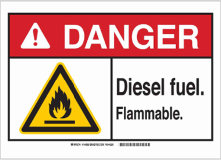 DANGER Diesel Fuel. Flammable. Sign, 7" H x 10" W x 0.06" D, Polystyrene