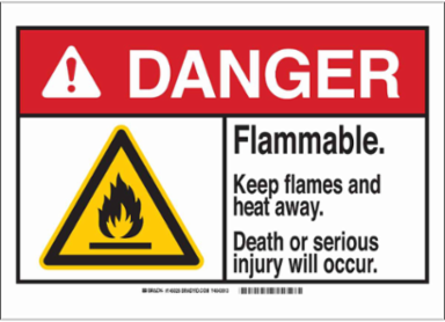 DANGER Flammable. Keep Flames And Heat Away. Death Or Serious Injury Will Occur. Sign, 7" H x 10" W x 0.006" D, Polyester