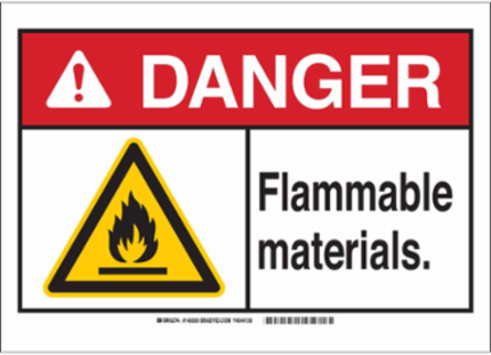 DANGER Flammable Materials. Sign, 10" H x 14" W x 0.1" D, Fiberglass