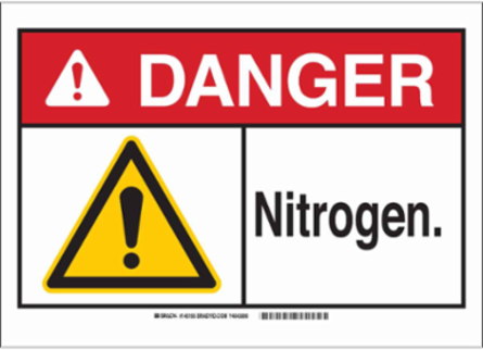 DANGER Nitrogen. Sign, 7" H x 10" W x 0.06" D, Polystyrene