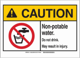 Caution Non-Potable Water Sign, 10 Inch H x 14 Inch W, Polystyrene, Indoor/Outdoor