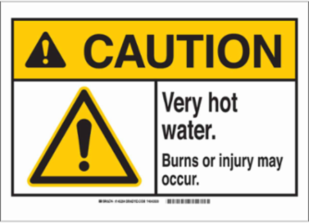 CAUTION Very Hot Water Burns Or Injury May Occur Sign, 7" H x 10" W x 0.006" D, Polyester