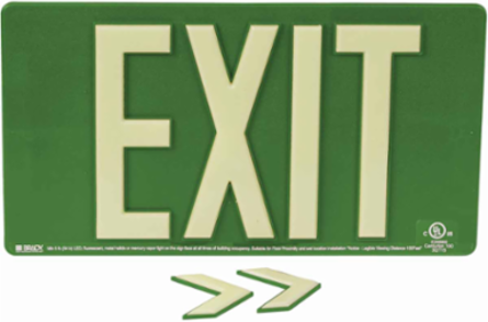 BradyGlo Exit Sign, Green, 9.5 Inch H x 17.25 Inch W x 0.25 Inch D, Wall Mounted
