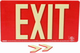 BradyGlo Exit Sign, Red, 9.5 Inch H x 17.25 Inch W, Wall Mounted, Glow in the Dark