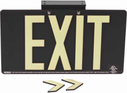 BradyGlo Exit Sign, Black, 9.5 Inch H x 17.25 Inch W, Glow in the Dark, UL 924 Certified