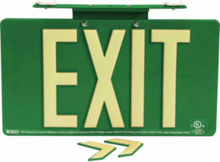 BradyGlo Exit Sign, Green, 9.5 Inch H x 17.25 Inch W, Double Sided, Ceiling Mounted