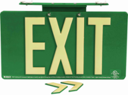 BradyGlo Exit Sign, Green, 9.5 Inch H x 17.25 Inch W, Double Sided, Ceiling Mounted