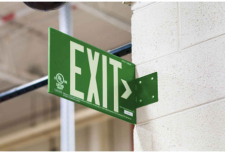 BradyGlo Exit Sign, Green, 8.75 Inch H x 15.75 Inch W, Single Sided, UL Listed