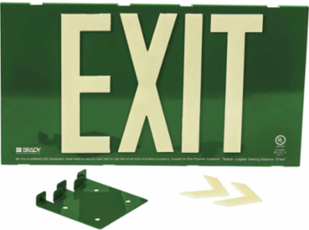 BradyGlo Exit Sign, Green, 8.75 Inch H x 15.75 Inch W, Single Sided, UL Listed