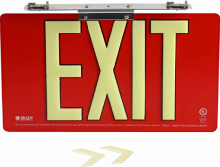 BradyGlo Exit Sign, Red, 8.5 Inch H x 15.5 Inch W, Ceiling Mounted, UL 924 Compliant