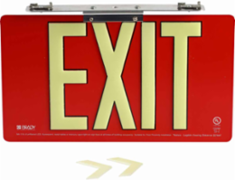 BradyGlo Exit Sign, Red, 8.5 Inch H x 15.5 Inch W, Ceiling Mounted, UL 924 Compliant