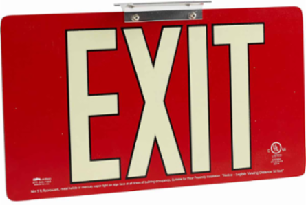BradyGlo Exit Sign, Red, 8.5 Inch H x 15.5 Inch W x 0.125 Inch D, Ceiling Mounted