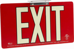 BradyGlo Exit Sign, Red, 8.5 Inch H x 15.5 Inch W x 0.125 Inch D, Ceiling Mounted
