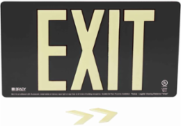 BradyGlo Exit Sign, Black, 9 Inch H x 15.75 Inch W, Wall Mounted, Glow in the Dark