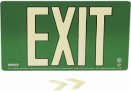 BradyGlo Exit Sign, Green, 9 Inch H x 15.75 Inch W, Wall Mounted, Glow in the Dark