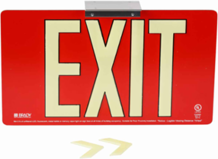 BradyGlo Exit Sign, Red, 9 Inch H x 15.75 Inch W x 0.125 Inch D, Single Sided