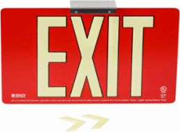 BradyGlo Exit Sign, Red, 9 Inch H x 15.75 Inch W x 0.125 Inch D, Double Sided