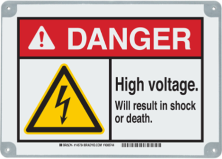 ToughWash DANGER High Voltage. Will Result In Shock Or Death. Sign, 7" H x 10" W x 0.125" D, Polypropylene