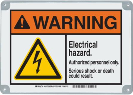 ToughWash WARNING Electrical Hazard. Authorized Personnel Only. Serious Shock Or Death Could Result. Sign, 7" H x 10" W, Polypropylene