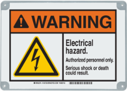 ToughWash WARNING Electrical Hazard. Authorized Personnel Only. Serious Shock Or Death Could Result. Sign, 10" H x 14" W, Polypropylene