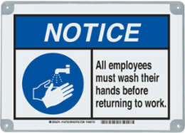 ToughWash NOTICE All Employees Must Wash Their Hands Before Returning To Work Sign, 10" H x 14" W x 0.125" D, Polypropylene