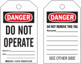 ToughWash Tags: DANGER: DO NOT OPERATE