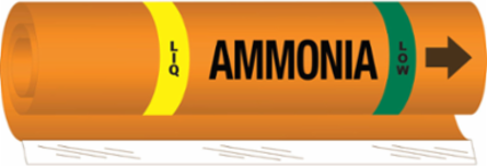 LIQ AMMONIA LOW Pipe Marker, 9" H x 8" W, Fits Pipes 1.5" Dia. Thru 2.375" Dia.