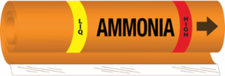 LIQ AMMONIA HIGH Pipe Marker, 9" H x 8" W, Fits Pipes 1.5" Dia. Thru 2.375" Dia.