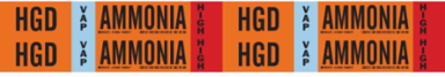 HGD VAP AMMONIA HIGH Pipe Marker, 1.125" H x 7" W, Card of 4 Each, Fits Pipes 0.75" Dia. Thru 2.375" Dia.