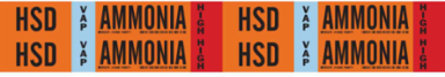 HSD VAP AMMONIA HIGH Pipe Marker, 1.125" H x 7" W, Card of 4 Each, Fits Pipes 0.75" Dia. Thru 2.375" Dia.