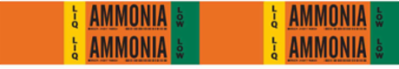 LIQ AMMONIA LOW Pipe Marker, 1.125" H x 7" W, Card of 4 Each, Fits Pipes 0.75" Dia. Thru 2.375" Dia.